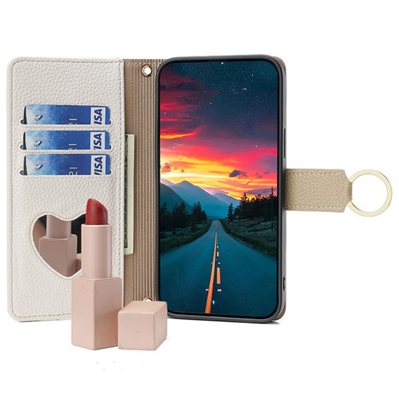 θήκη Wallet Zipper Pocket flip για το Samsung Galaxy M15 5G, Wallet Zipper Pocket, με καθρέφτη, λευκή