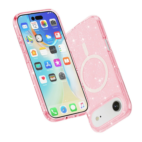 Θήκη για iPhone Air, για MagSafe, glitter, ημιδιαφανές ροζ