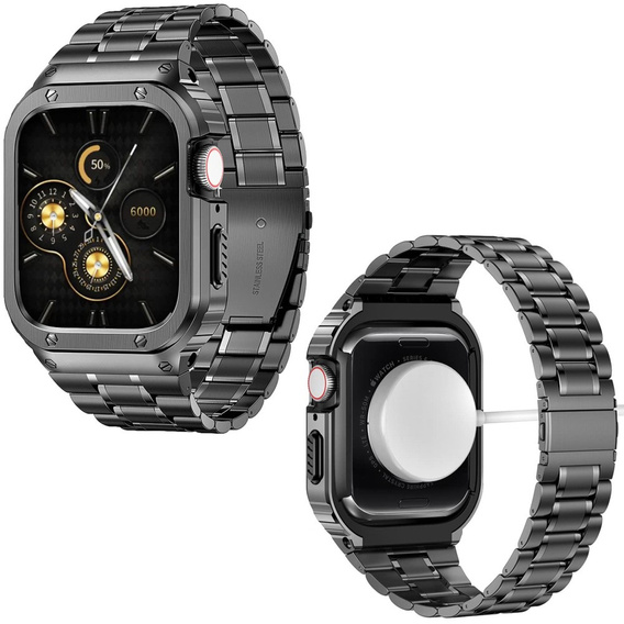 Ατσάλινο βραχιόλι με θήκη για Apple Watch 7/8/9 45MM, Γκρι