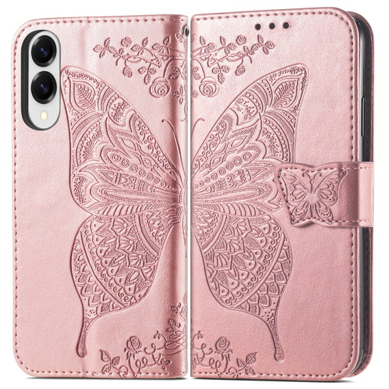 Θήκη με πτερύγιο για Samsung Galaxy S25 Edge, Butterfly, ροζ rose gold