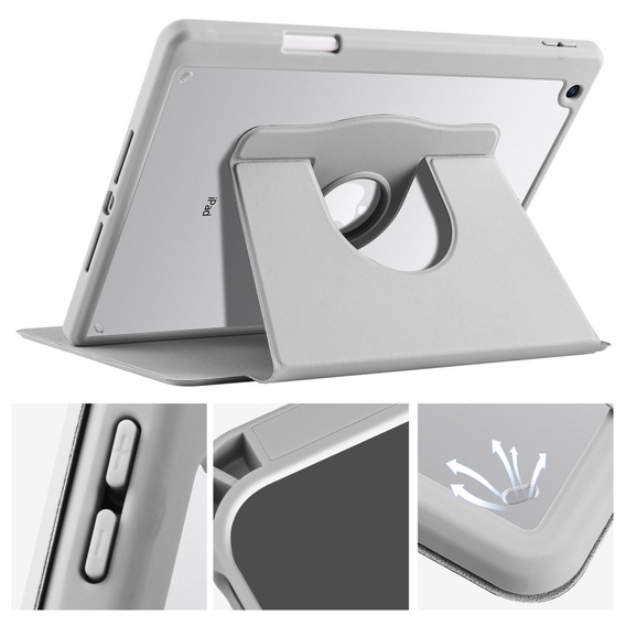 Θήκη για iPad 10.2" 2021/2020/2019 (9/8/7 gen.), με υποδοχή γραφίδας, περιστρεφόμενη κατά 360°, γκρι