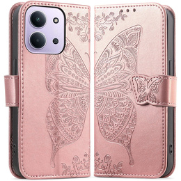 Θήκη με πτερύγιο για Xiaomi Redmi 15C 4G/LTE, Butterfly, ροζ rose gold