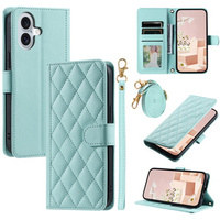 θήκη πτερύγιο για iPhone 16, Rhombus Crossbody Leather, πράσινη