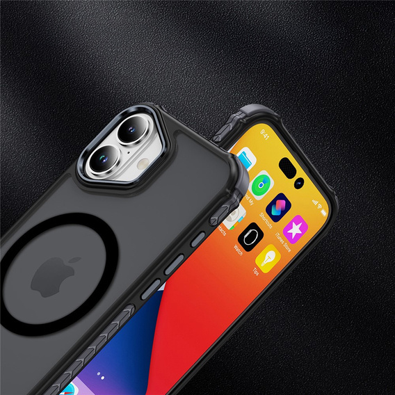 Ματ θήκη για iPhone 17, θωρακισμένη, για MagSafe, καπνιστή με μαύρες πλευρές