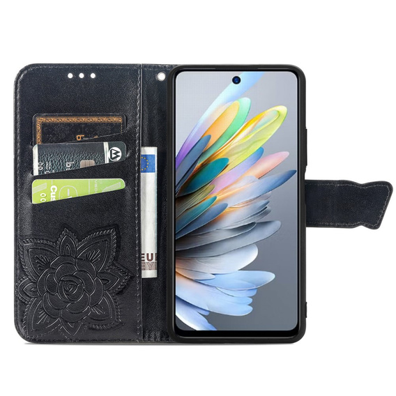 Θήκη με πτερύγιο για Motorola Moto G15 / Motorola Moto G15 Power, Butterfly, μαύρη