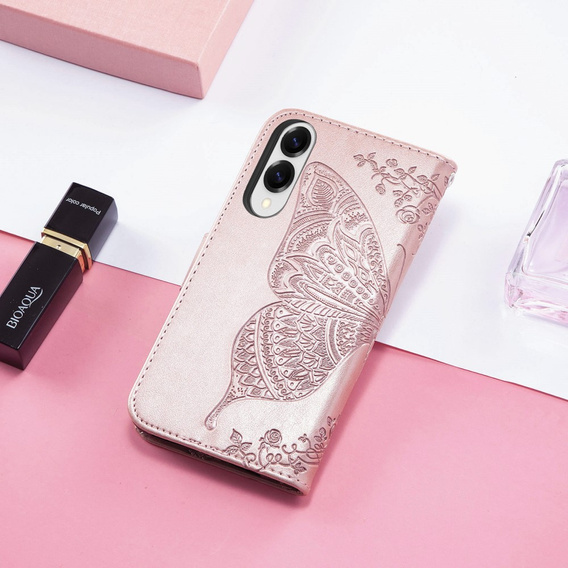 Θήκη με πτερύγιο για Samsung Galaxy S25 Edge, Butterfly, ροζ rose gold