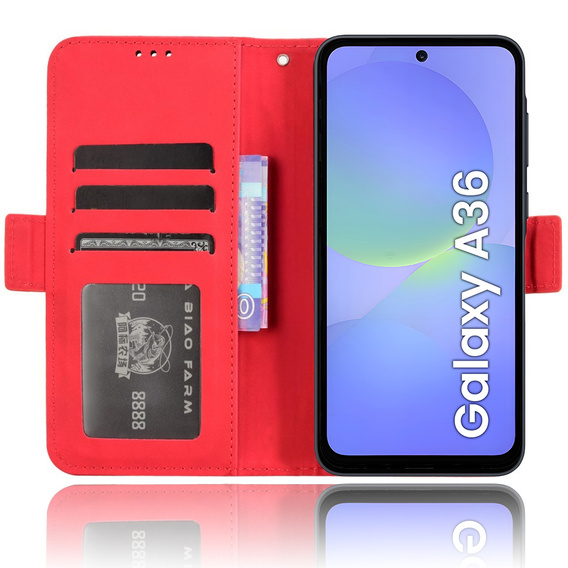 Θήκη με πτερύγιο για Samsung Galaxy A36, Card Slot, κόκκινη