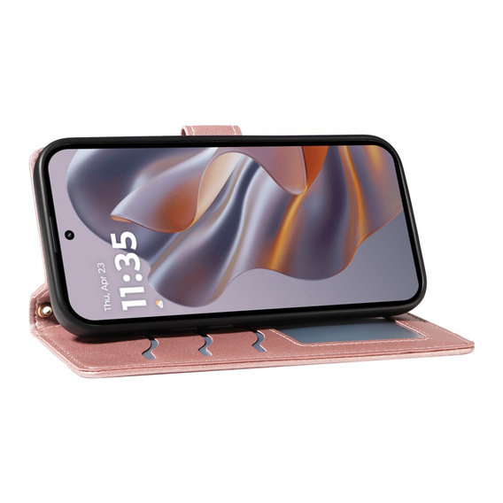 θήκη πτερύγιο για Motorola Edge 50 Neo / Motorola ThinkPhone 25, Rhombus Crossbody Leather, ροζ rose gold