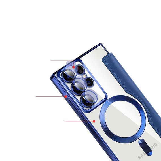 Θήκη με πτερύγιο για Samsung Galaxy S22 Ultra 5G, RFID Wallet MagSafe CamShield, σκούρο μπλε