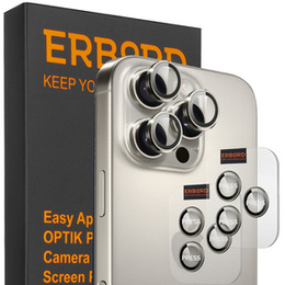 2x ERBORD OPTIK Pro μετριασμένο γυαλί για κάμερα iPhone 16 Pro/16 Pro Max / 15 Pro/15 Pro Max/14 Pro/14 Pro Max, τιτάνιο