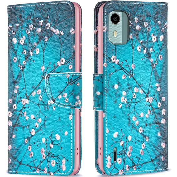 Θήκη με πτερύγιο για Nokia C12 4G, Wallet, Sakura, μπλε