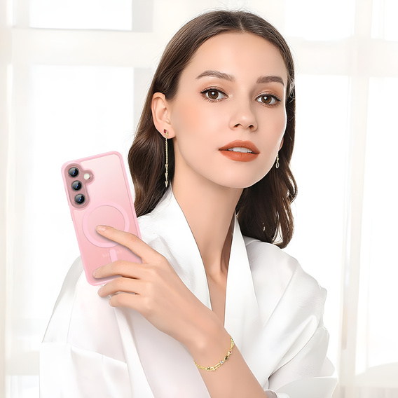 Θήκη για Samsung Galaxy S25, για MagSafe, ERBORD Μatt Case, ροζ + Γυαλί οθόνης