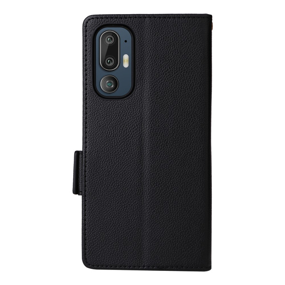 Θήκη για HTC U24 Pro 5G, Wallet Litchi Leather, μαύρη