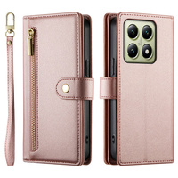 Θήκη με πτερύγιο για Xiaomi 14T, Wallet Zipper Pocket, ροζ