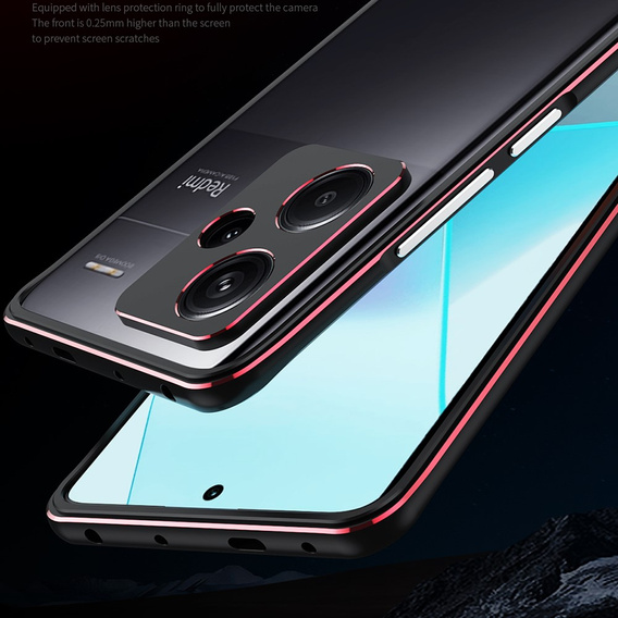 Θήκη για Xiaomi Redmi Note 13 Pro+, Armor Bumper, με κάλυμμα φακού, μαύρο / κόκκινο