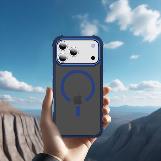 Ματ θήκη για iPhone 17 Pro, θωρακισμένη, για MagSafe, καπνιστή με μπλε πλευρές