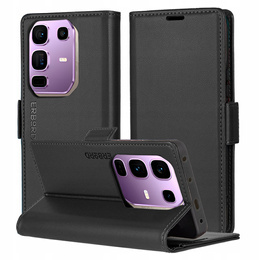 Θήκη για Infinix Note 50 Pro, ERBORD Glossy Litchi, πορτοφόλι με πτερύγιο, μαύρη