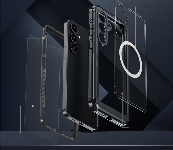 Θήκη για Samsung Galaxy S25 FE, Shockproof, με γυαλί, για MagSafe, μαύρη