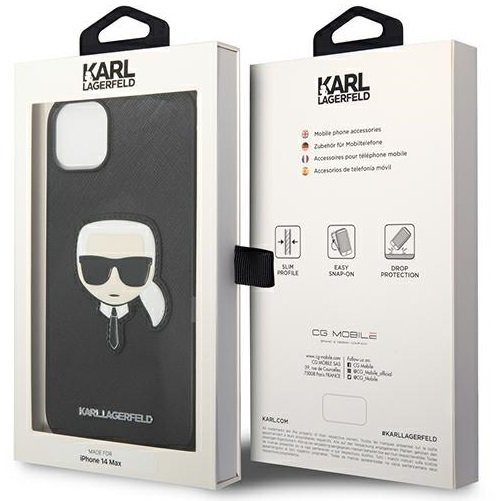 Karl Lagerfeld Θήκη για iPhone 14 Plus, Saffiano Karl's Head Patch, μαύρη