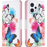 Θήκη με πτερύγιο για Motorola Moto G53 5G / G23 / G13, Wallet, butterfly, λευκή