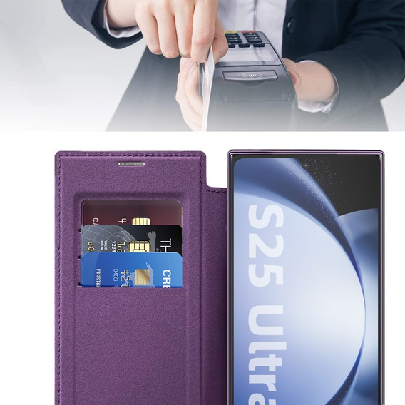 Θήκη με πτερύγιο για Samsung Galaxy S25 Ultra, RFID Wallet MagSafe CamShield, μωβ