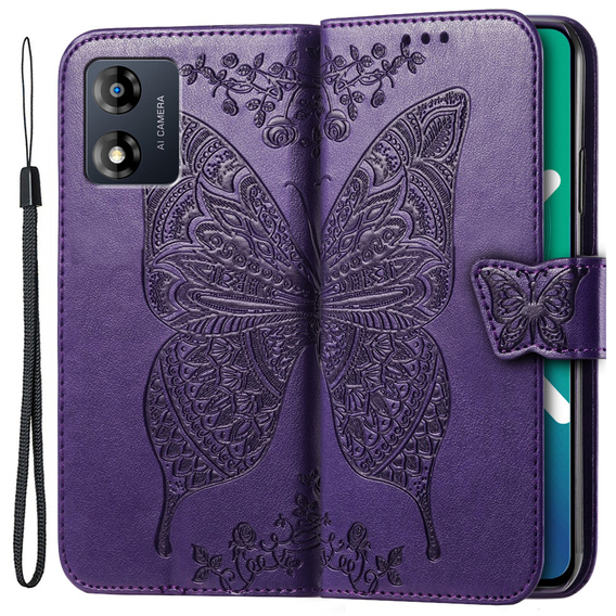 Θήκη με πτερύγιο για Motorola Moto E13, Butterfly, μωβ