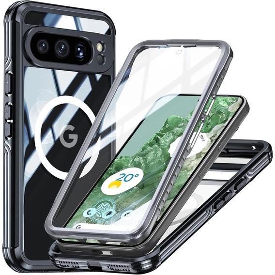 Θήκη για Google Pixel 9 Pro XL, Shockproof, με γυαλί, για MagSafe, μαύρη