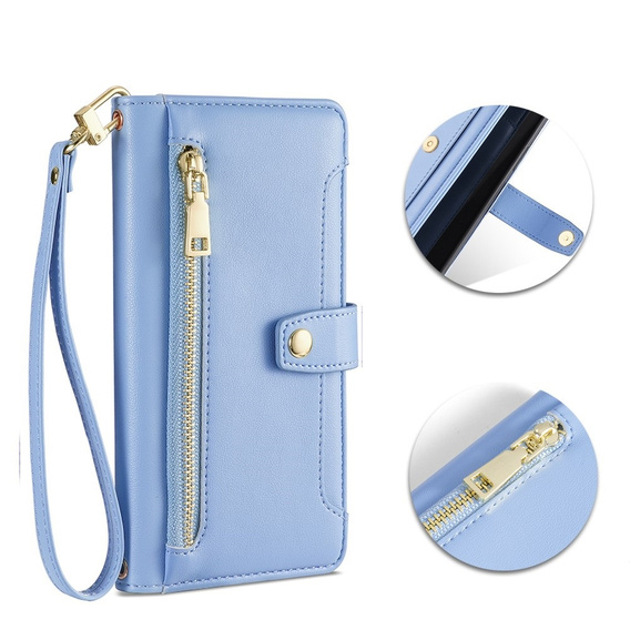 Θήκη με πτερύγιο για iPhone 14, Wallet Zipper Pocket, μπλε