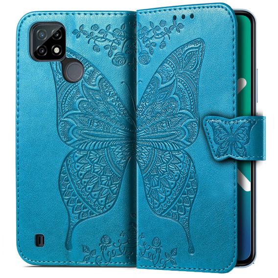 Θήκη με πτερύγιο για Realme C21, Butterfly, μπλε