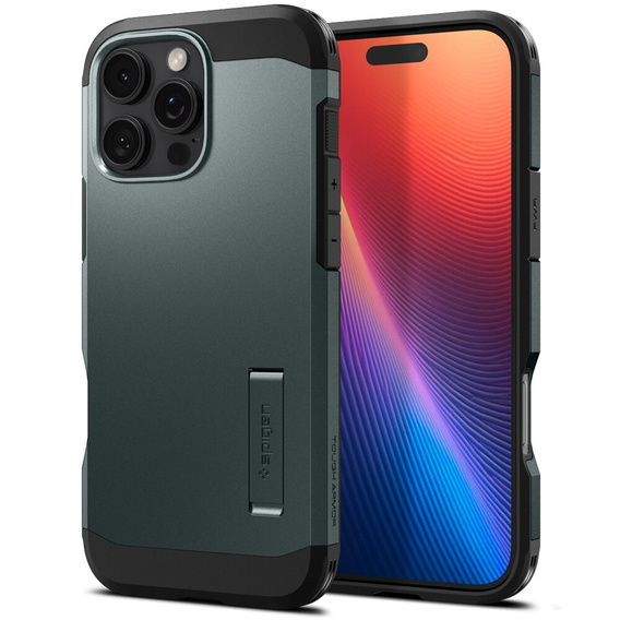 θήκη Spigen για iPhone 16 Pro, Tough Armor Mag Mag MagSafe, πράσινη + μετριασμένο γυαλί 9H