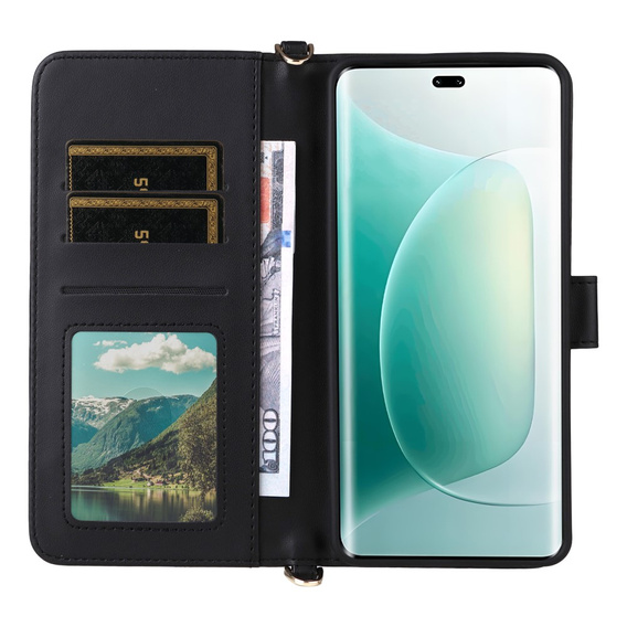 Θήκη με πτερύγιο για Honor 400 5G, Crossbody Leather Wallet, μαύρη