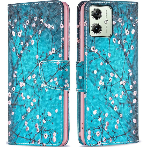 Θήκη με πτερύγιο για Motorola Moto G54 5G, Wallet, sakura, μπλε