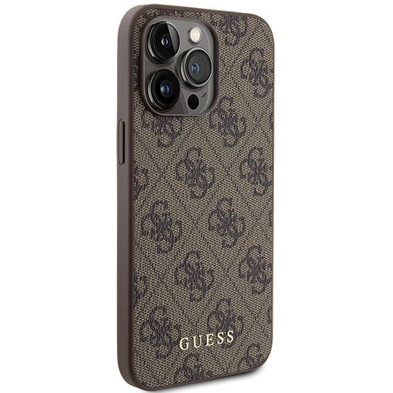 GUESS Θήκη για iPhone 15 Pro Max, 4G Metal Gold Logo, καφέ