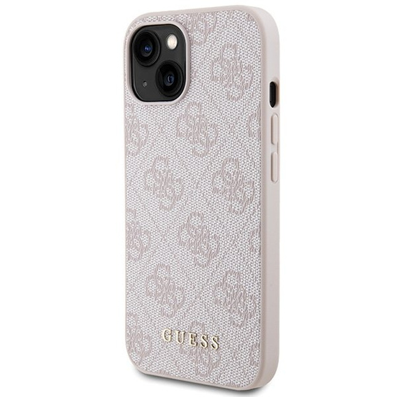 GUESS Θήκη για iPhone 15, 4G Metal Gold Logo, ροζ