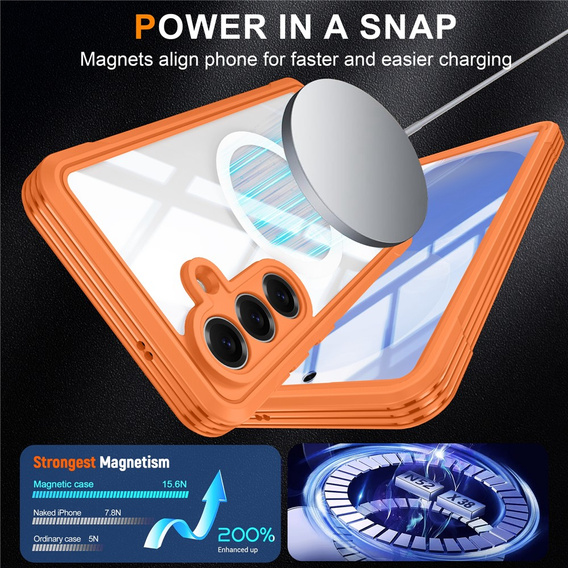 Θήκη Shockproof με γυαλί, για MagSafe για Samsung Galaxy S26, πορτοκαλί