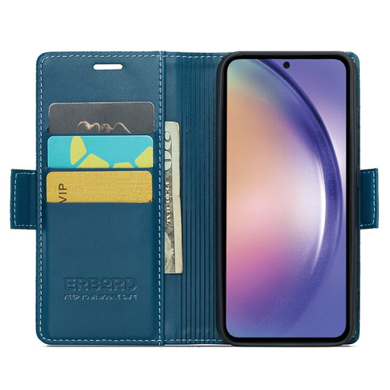 Θήκη για Samsung Galaxy A55, ERBORD Glossy Litchi, πορτοφόλι με πτερύγιο, μπλε