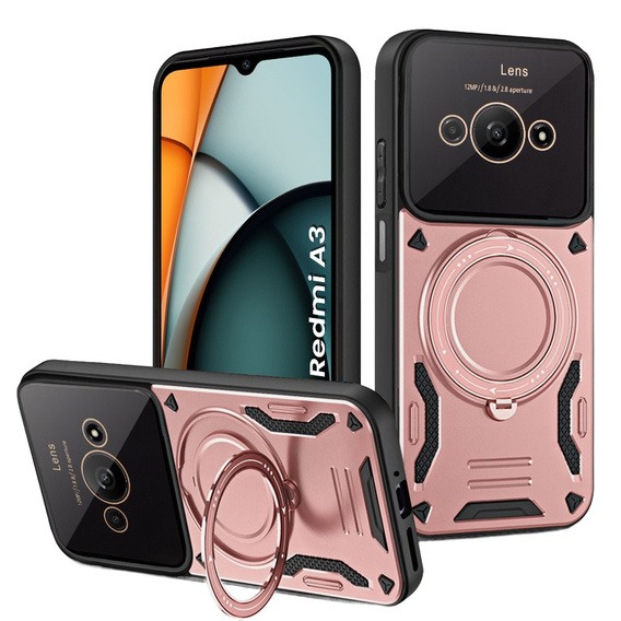 Θωρακισμένη θήκη για Xiaomi Redmi A3, Magnetic Ring, ροζ