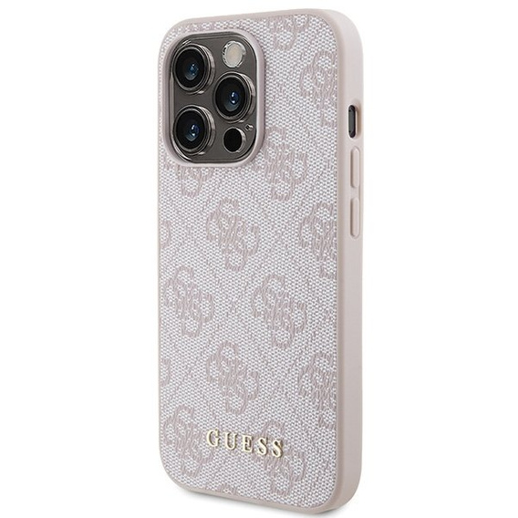 GUESS Θήκη για iPhone 15 Pro Max, 4G Metal Gold Logo, ροζ