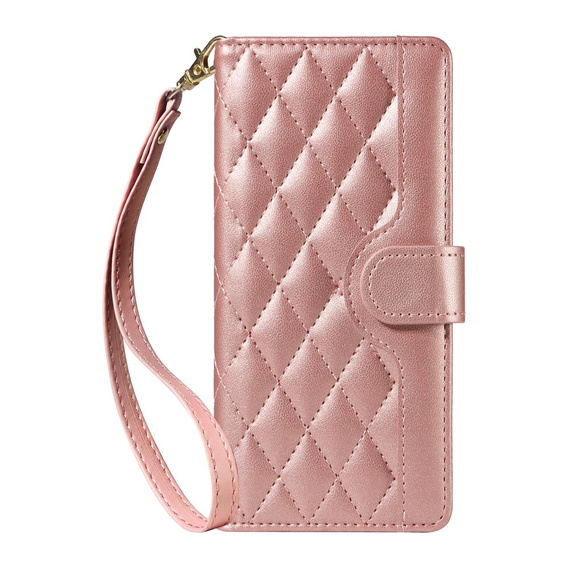 θήκη πτερύγιο για Xiaomi Redmi Note 14 Pro 5G / Xiaomi Redmi Note 14 Pro+ 5G / Xiaomi Poco X7 5G, Rhombus Crossbody Leather, ροζ rose gold