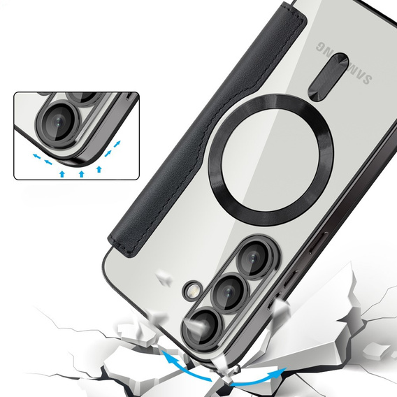 Θήκη με πτερύγιο για Samsung Galaxy S25+ Plus, RFID Rhombus Wallet MagSafe CamShield, μαύρη