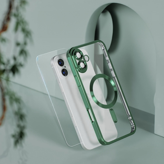 Θήκη για iPhone 16, Electro MagSafe, πράσινη + Γυαλί για την οθόνη