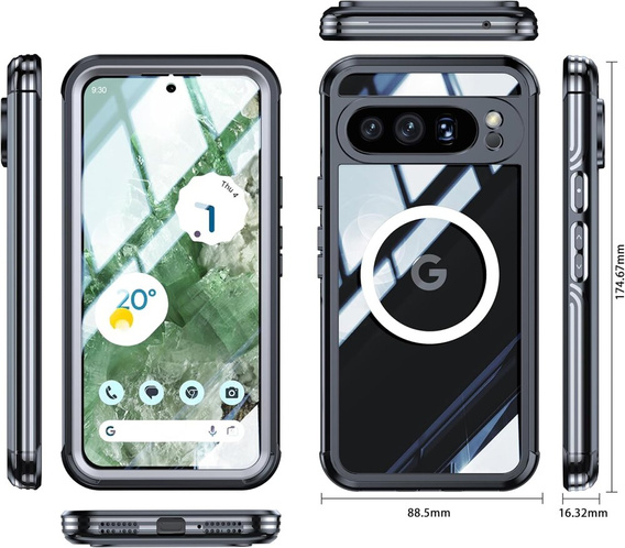 Θήκη για Google Pixel 9 Pro XL, Shockproof, με γυαλί, για MagSafe, μαύρη