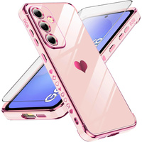 Η θήκη για το Samsung Galaxy A36, Electro heart, ροζ rose gold + γυαλί 9H