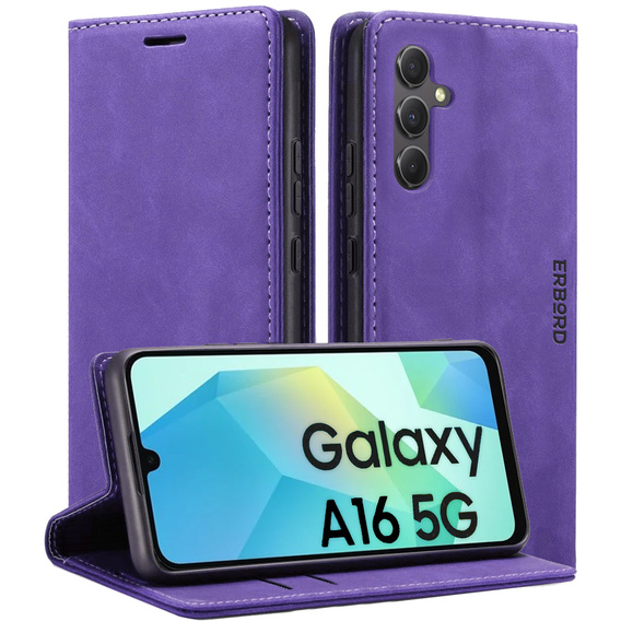 Θήκη για Samsung Galaxy A16, ERBORD Vintage, πορτοφόλι με πτερύγιο, μωβ