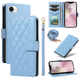 θήκη πτερύγιο για iPhone 16E, Rhombus Crossbody Leather, μπλε