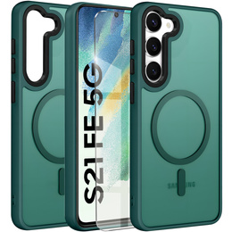 Θήκη για Samsung Galaxy S21 FE, για MagSafe, ERBORD Μatt Case, πράσινη + Γυαλί οθόνης
