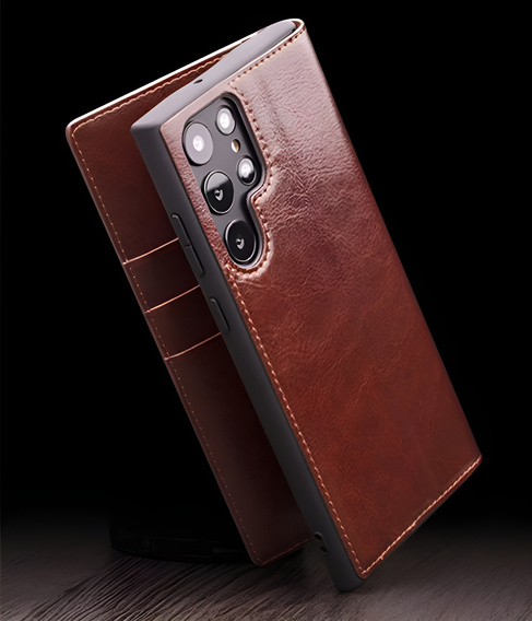 θήκη flip για Samsung Galaxy S25 Ultra, QIALINO Leather Wallet, σκούρο καφέ