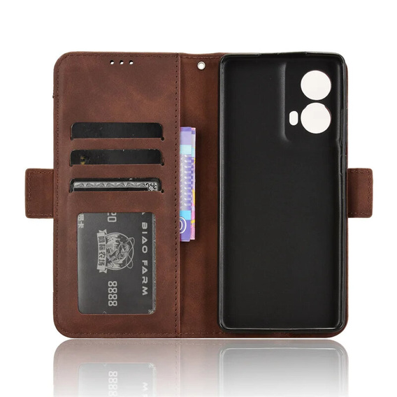 Θήκη με πτερύγιο για Motorola Moto G85, Card Slot, καφέ