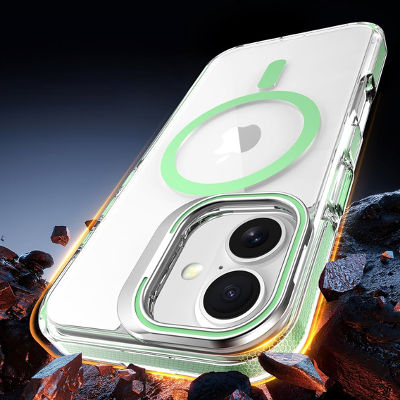 Θήκη για iPhone 17, για MagSafe, με βάση, διάφανη με πράσινα ένθετα