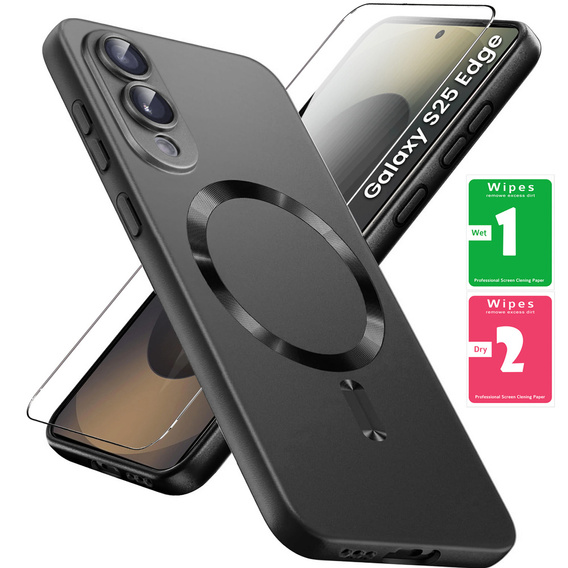 Θήκη για Samsung Galaxy S25 Edge, ColorMag, για MagSafe, μαύρη + γυαλί 9H, μετριασμένο
